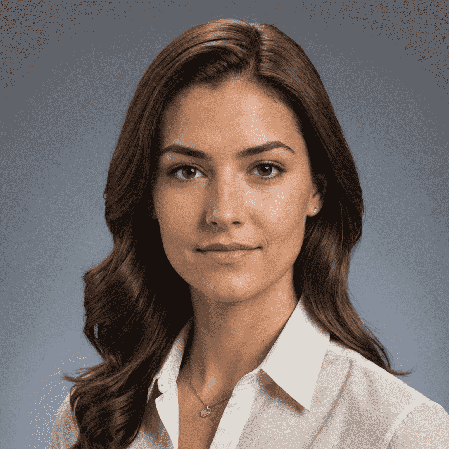 Headshot of a business analyst, a young woman in her late 20s wearing a blouse