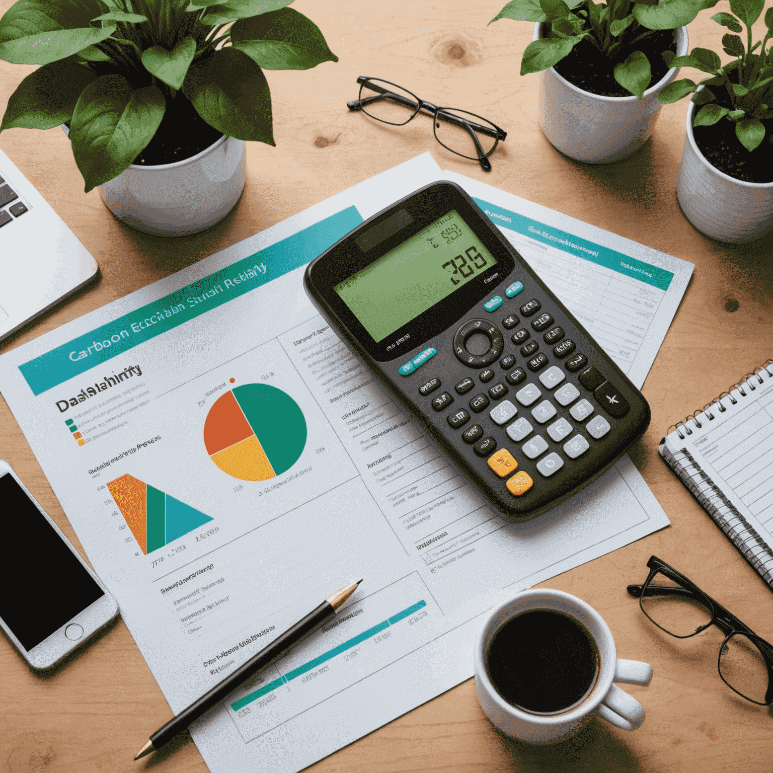 An image depicting various sustainability metrics and reporting tools, such as carbon footprint calculators, ESG dashboards, and sustainability reports.