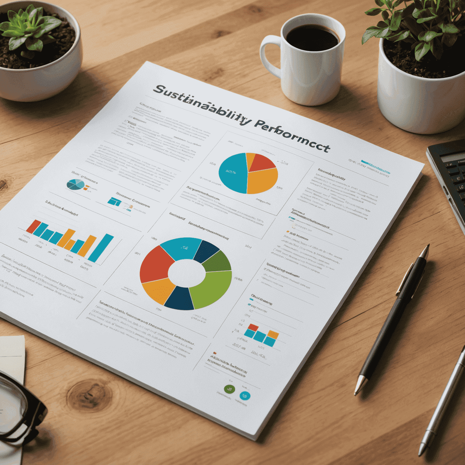 A sustainability report with graphs and charts measuring an organization's sustainability performance